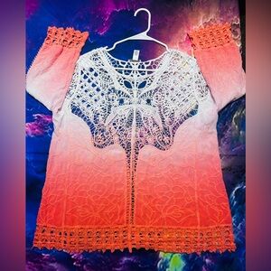 Pink and White Lace Crochet Top